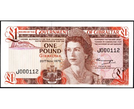 Gibraltar P 20a Linzmayer B118a Government of Gibraltar 1 Pound 20 November 1975. Rock of Gibraltar at upper left portrait of