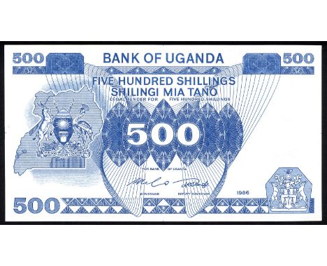 Uganda P 25p Linzmayer B128 Bank of Uganda 500 Shillings 1986 FRONT PROOF. Coat of arms of Uganda at left on front. UNC-