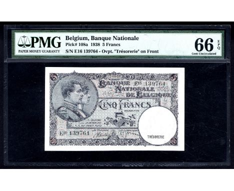 Belgium NBBB-11 P 108a Banque Nationale de Belgique 5 Francs 11 March 1938. Portrait of King Albert and Queen Elisabeth at le