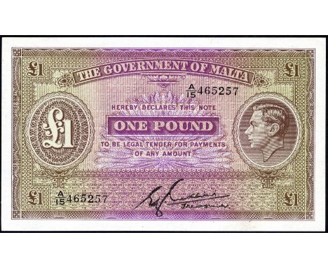 Malta P 20b Linzmayer B119b Government of Malta 1 Pound (1940). Portrait of King George VI at right on front. Signature Cusch