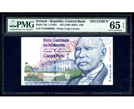 Ireland Republic Blake/Callaway LTN91s P 78s Central Bank of Ireland 50 Pounds (1995-2001) SPECIMEN. Áras an Uachtaráin build