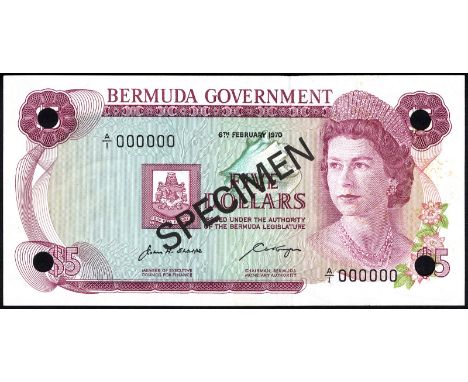 Bermuda P 24s Linzmayer B125as1 Bermuda Government 5 Dollars 6 February 1970 SPECIMEN. Coat of arms of Bermuda at left center