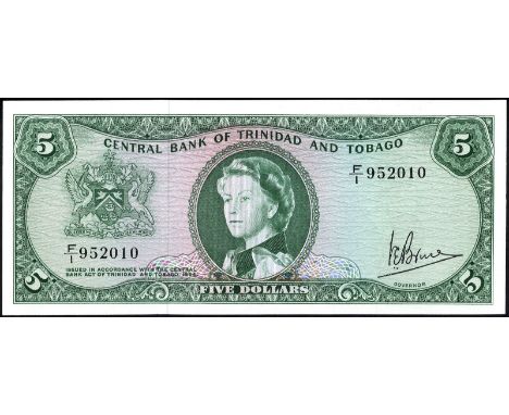 Trinidad and Tobago P 27c Linzmayer B202d Central Bank of Trinidad and Tobego 5 Dollars L.1964. Coat of arms of Trinidad and 