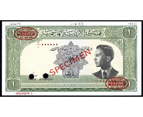 Jordan P 6cs Linzmayer B107bs3 (unlisted) The Hashemite Kingdom of Jordan 1 Dinar L.1949 SPECIMEN. Portrait of King Hussein a
