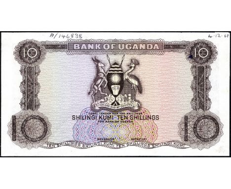 Uganda P 2p Linzmayer B102 Bank of Uganda. Lot containing 2x 10 Shillings -1966 First one : 10 Shillings PROOF. Coat of arms 