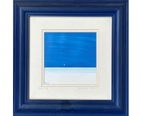 Trenwith, Aquamarine Sea, St Ives, print, signed bottom left in pencil, 2/100, in blue glazed frame (14cm x 14cm)