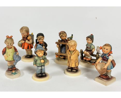 Eight various Hummel pottery figures including Signs of Spring, Heart and Soul, Little Helper, Two Shy to Sing, Chimney Sweep