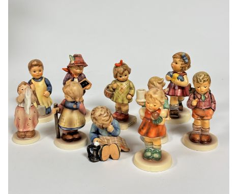 A group of ten Hummel pottery figures, including Garden Treasures, Pixie, A Nap, Puppet Princess etc. (tallest: 10cm smallest