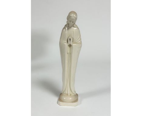 A Hummel pottery blanc de chine figure, Madonna, with hands held in prayer, on square moulded base (27cm x base: 6cm)