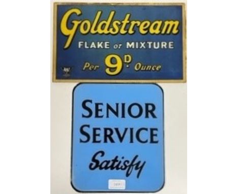 A glass advertising panel for Goldstream tobacco (w- 31.5cm), together with a glass advertising panel for Senior Service ciga