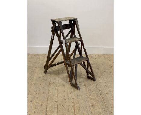 A set of early 20th century pine two rung step ladders, H79cm