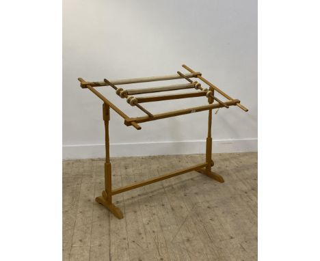A vintage beech framed collapsable floor standing tapestry stand W110cm