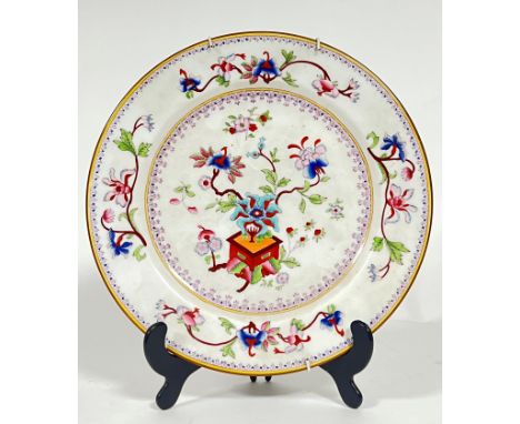 A Royal Worcester Indian Tree Peony pattern plate with polychrome enamels depicting peonies in a pot, (Royal Worcester mark a
