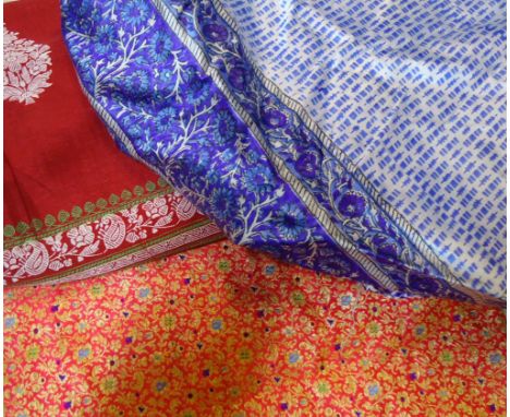 A mixed lot of fabric, a cushion cover and vintage lace