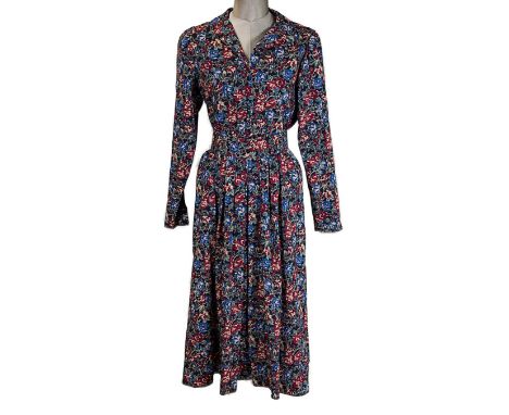A vintage Liberty of London rose printed fluted sleeve dress, size 16