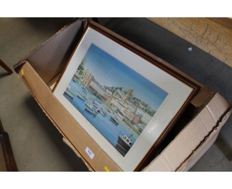 A wall clock in the form of a ship's wheel, two prints and a pencil signed limited edition print 