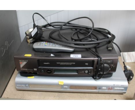 An Hitachi video player and a Phillips DVD recorder with remote control