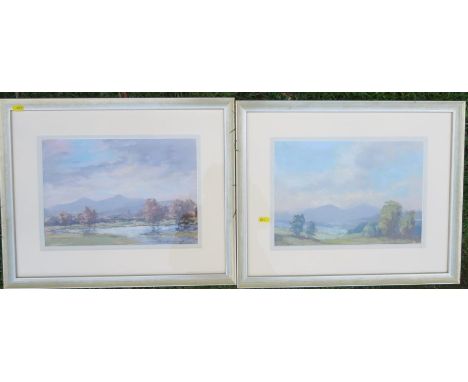 Aubrey R Phillips, pair of pastels, landscapes with the Malvern Hills, 9.5ins x 13.5ins (D)Condition Report:  