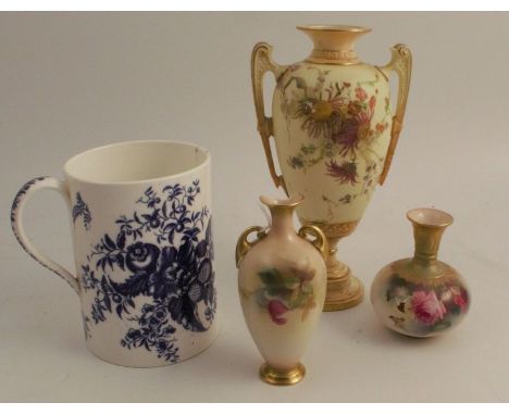 Two Royal Worcester vases, decorated with roses, both af, together with a Royal Worcester blush ivory vase, af and a a first 