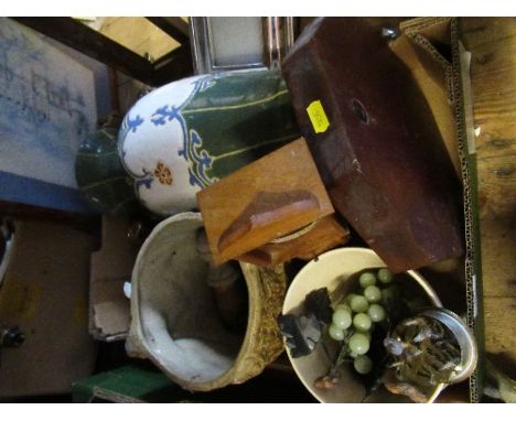 A box to include barometer, vase, onyx ornaments, etc.