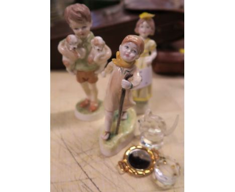 Three Royal Worcester figures and a crystal mouse