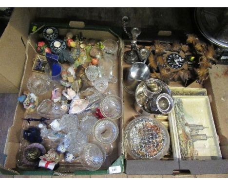Two boxes of assorted items, to include a cuckoo clock, silver plated items, glasses, china models etc