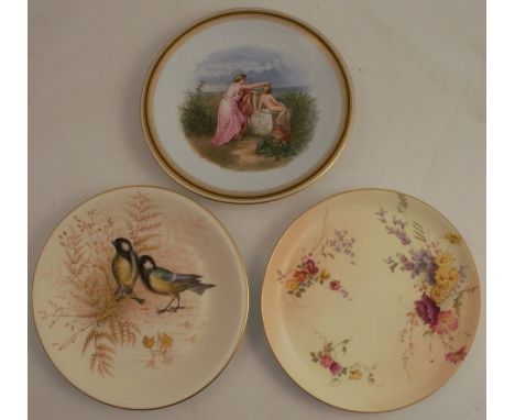 A 19th century Royal Worcester plate, decorated with figures in landscape, diameter 9ins, together with a Royal Worcester pla