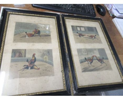 Hy Alken, pair, 19th century cock fighting prints, engraved by R G Reeve, published June 1840, each with two scenes, one titl