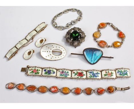 Assorted jewellery to include: two Norwegian silver and enamel bracelets by Kristian Hestenes, a silver and enamel brooch and