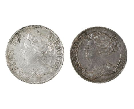 Queen Anne, Shilling, 1708, brushed VF (ticket ‘Unc’ £425); 1709 good VF (2) 
