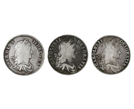 Charles II, Crowns, 1662 no Rose, 29.4gm vg+; 1662 Rose 29.5gm weak portrait vg+; 1663 29.3gm vg-F (3) 