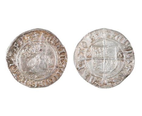 English Hammered Silver, Henry VIII, Half Groat, Canterbury, Archb Warham, mm cross patonce, S2343, 2.8gm, strong portrait, V