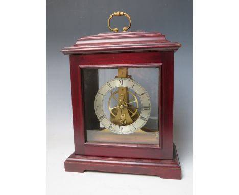 A 20TH CENTURY DENT OF LONDON GREAT WHEEL SKELETON CLOCK, the silvered chapter ring with Roman numerals, marked Dent, London,