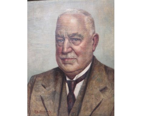ADAMS (XX). A head and shoulder portrait study of a man wearing a wing collar and black tie, signed lower lower left, oil on 