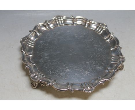 A HALLMARKED SILVER CARD TRAY BY H WILKINSON &amp; CO - SHEFFIELD 1855, with additional engraving 'J MAYR - SILVERSMITH - LIV