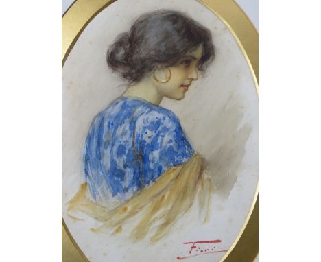 FIORO (XIX-XX). Italian school, oval head and shoulder portrait study of a peasant girl, signed lower right, watercolour, fra