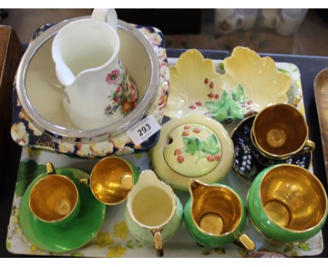 A pottery bowl with fairy, floral and spider web decoration plus Carlton ware and other china