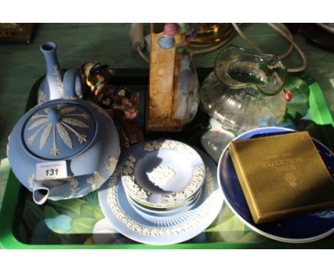 A Wedgewood Jasper ware teapot, Gibsons Balloon Seller vase plus other china and glass