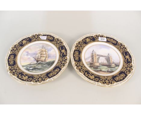 A pair of Royal Worcester Tower Bridge and Cutty Sark limited edition plates