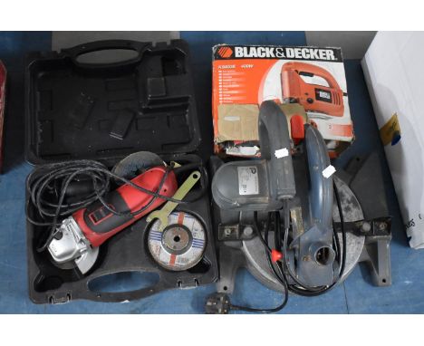 A Collection of Various Electrical Tools to include Mitre Saw, Black and Decker Jigsaw and a Sander (Untested) 