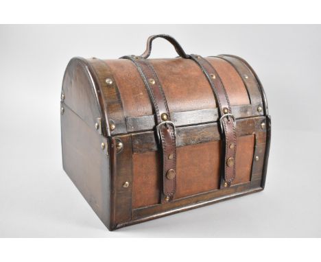 A Modern Novelty Box in the Form of a Dome Top Leather Travelling Trunk, 29.5cms Wide 