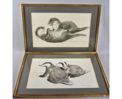 A Pair of Eileen Soper Framed Prints, Otter and Badger Cubs, 44x28cm 