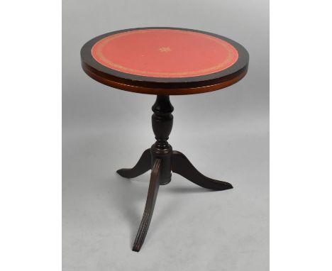 A Modern Mahogany Reproduction Circular Topped Tripod Table with Tooled Leather Top, 45cm Diameter 