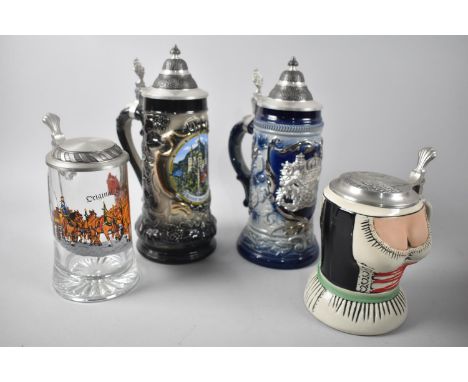 A Collection of Four Vintage Glass and Ceramic Lager Stiens 