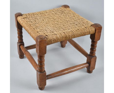 A Small Mid 20th Century Bobbin Legged Rush Seated Stool, 33cm Square 