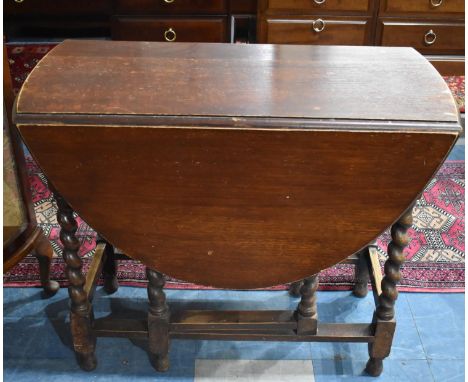 A Mid 20th Century Oak Barley Twist Drop Leaf Gate Legged Table, 90cm wide 