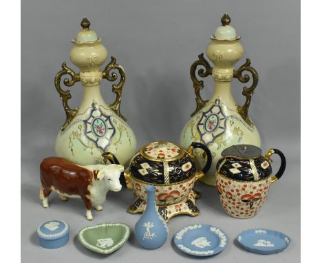 A Collection of Various Ceramics to include pair of Large Blush Ivory Twin Handled Vases (Condition Issues), Three Piece Imar