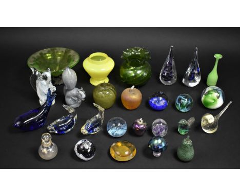A Collection of Various Coloured Glass to include Paperweights, Caithness Examples Etc 