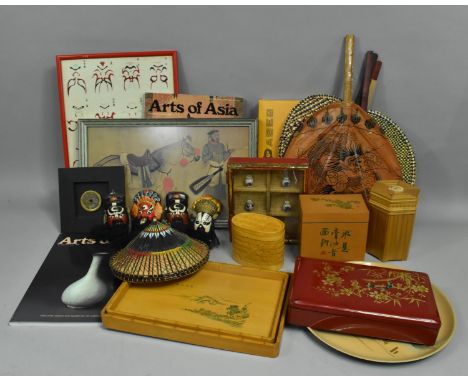 A Collection of Various Oriental Items to include Chinese Prints, Marble Art Craft Vases, Tea Caddy, Miniature Vases in Displ