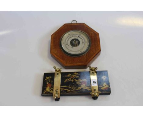 Inlaid mahogany aneroid barometer and chinoiserie tie press (2)